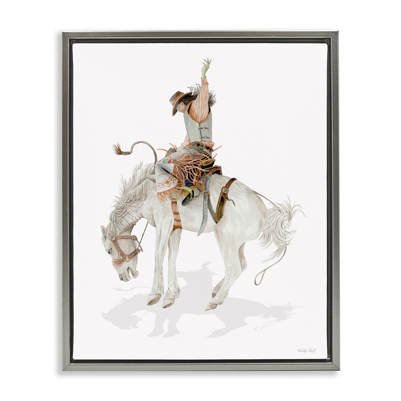 Stupell Industries Cowgirl on Rearing Horse Floater Framed Canvas Wall Art Design by Cindy Jacobs